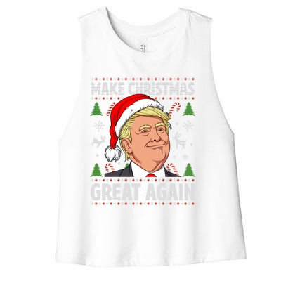 Make Christmas Great Again Funny Trump Ugly Christmas Gift Women's Racerback Cropped Tank