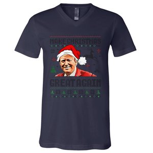 Make Christmas Great Again Ugly Sweater Trump 2025 V-Neck T-Shirt