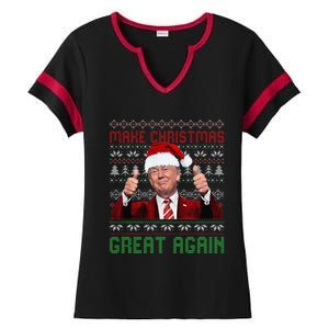 Make Christmas Great Again Santa Trump 2024 Ugly Sweater Ladies Halftime Notch Neck Tee