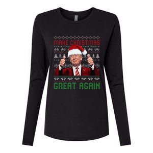 Make Christmas Great Again Santa Trump 2024 Ugly Sweater Womens Cotton Relaxed Long Sleeve T-Shirt