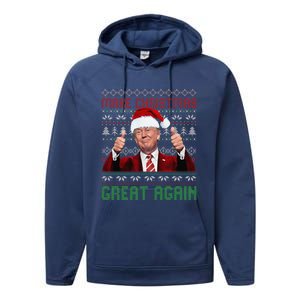 Make Christmas Great Again Santa Trump 2024 Ugly Sweater Performance Fleece Hoodie