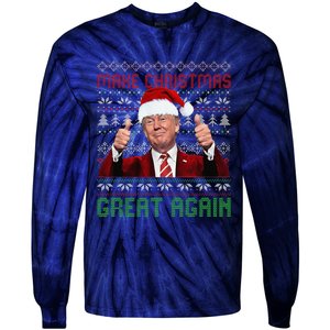 Make Christmas Great Again Santa Trump 2024 Ugly Sweater Tie-Dye Long Sleeve Shirt