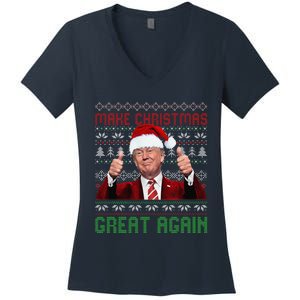 Make Christmas Great Again Santa Trump 2024 Ugly Sweater Women's V-Neck T-Shirt