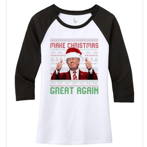 Make Christmas Great Again Santa Trump 2024 Ugly Sweater Women's Tri-Blend 3/4-Sleeve Raglan Shirt