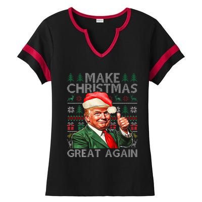 Make Christmas Great Again Funny Trump Xmas Snow Pajama Ugly Ladies Halftime Notch Neck Tee