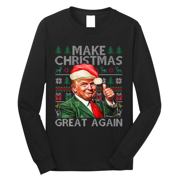 Make Christmas Great Again Funny Trump Xmas Snow Pajama Ugly Long Sleeve Shirt