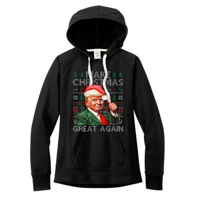 Make Christmas Great Again Funny Trump Xmas Snow Pajama Ugly Women's Fleece Hoodie