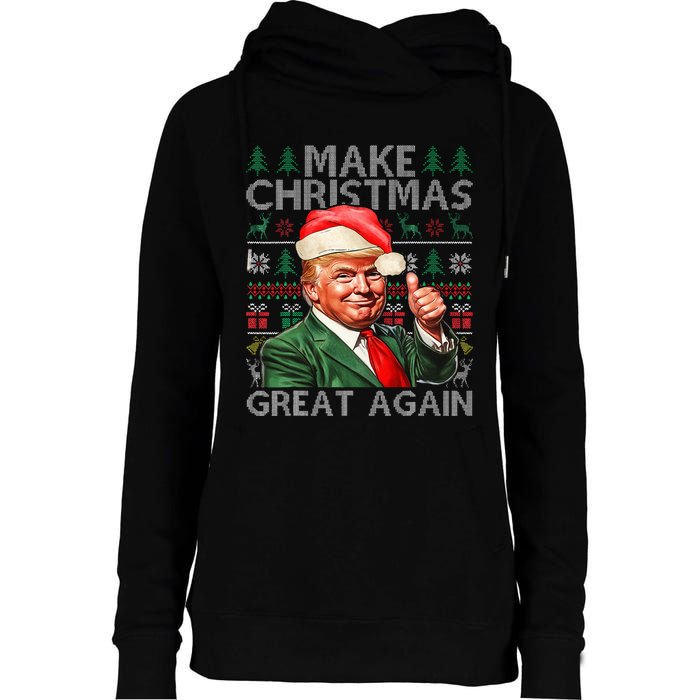 Make Christmas Great Again Funny Trump Xmas Snow Pajama Ugly Womens Funnel Neck Pullover Hood