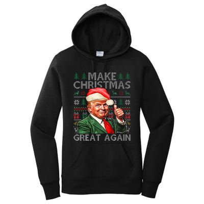 Make Christmas Great Again Funny Trump Xmas Snow Pajama Ugly Women's Pullover Hoodie