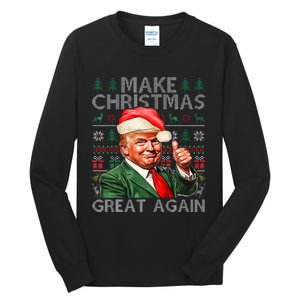 Make Christmas Great Again Funny Trump Xmas Snow Pajama Ugly Tall Long Sleeve T-Shirt