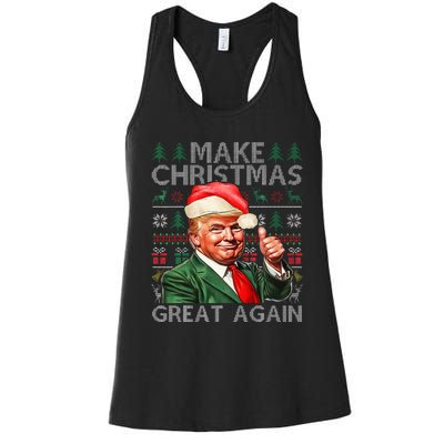 Make Christmas Great Again Funny Trump Xmas Snow Pajama Ugly Women's Racerback Tank