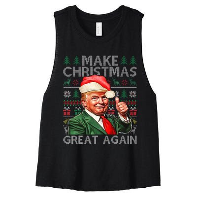 Make Christmas Great Again Funny Trump Xmas Snow Pajama Ugly Women's Racerback Cropped Tank