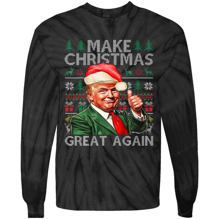 Make Christmas Great Again Funny Trump Xmas Snow Pajama Ugly Tie-Dye Long Sleeve Shirt