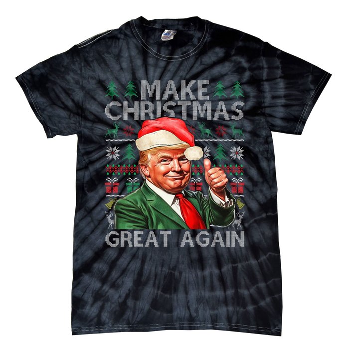 Make Christmas Great Again Funny Trump Xmas Snow Pajama Ugly Tie-Dye T-Shirt