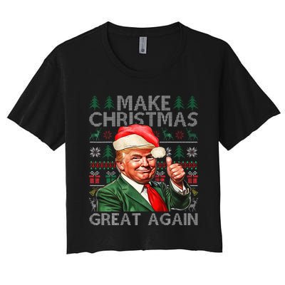 Make Christmas Great Again Funny Trump Xmas Snow Pajama Ugly Women's Crop Top Tee