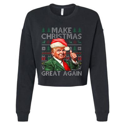 Make Christmas Great Again Funny Trump Xmas Snow Pajama Ugly Cropped Pullover Crew