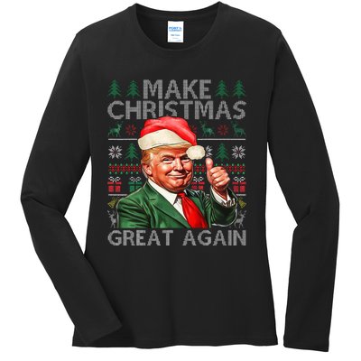 Make Christmas Great Again Funny Trump Xmas Snow Pajama Ugly Ladies Long Sleeve Shirt