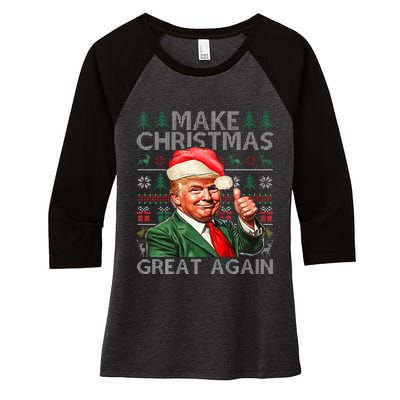 Make Christmas Great Again Funny Trump Xmas Snow Pajama Ugly Women's Tri-Blend 3/4-Sleeve Raglan Shirt