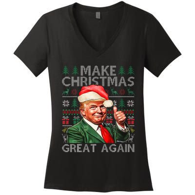 Make Christmas Great Again Funny Trump Xmas Snow Pajama Ugly Women's V-Neck T-Shirt