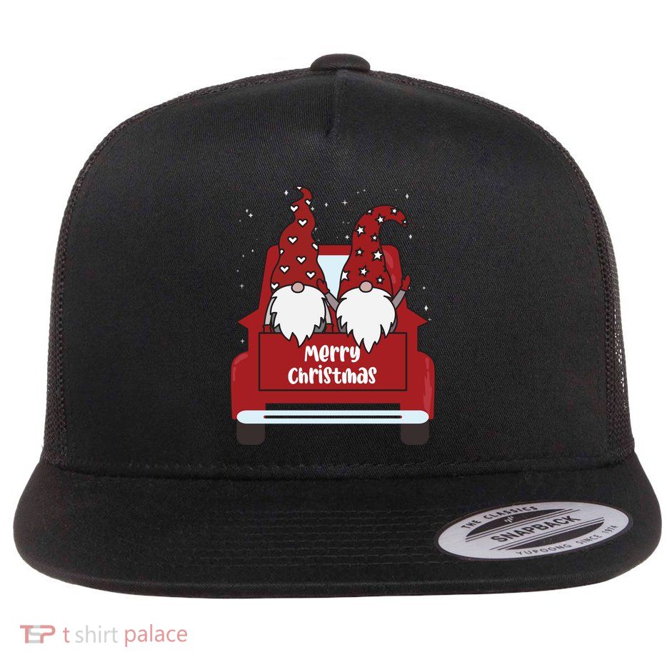 Merry Christmas Gnome Holiday Cute Flat Bill Trucker Hat