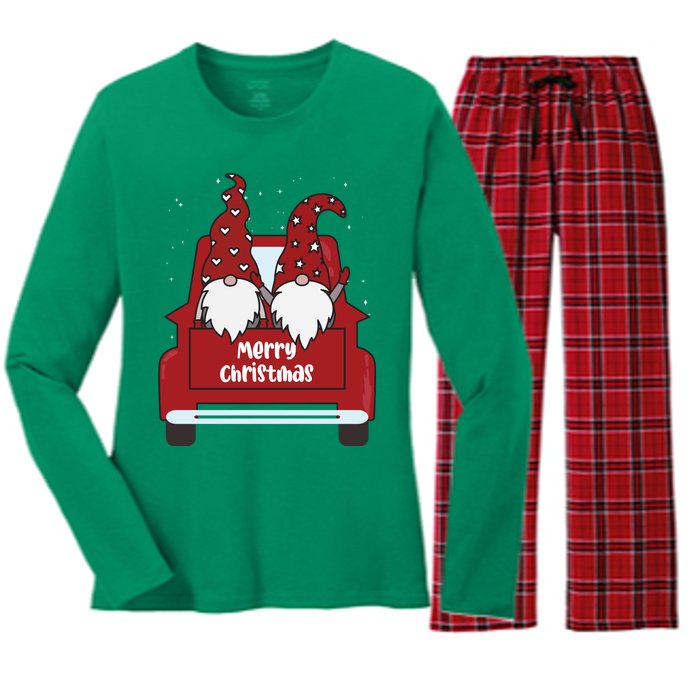 Merry Christmas Gnome Holiday Cute Women's Long Sleeve Flannel Pajama Set 