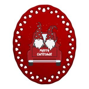 Merry Christmas Gnome Holiday Cute Ceramic Oval Ornament