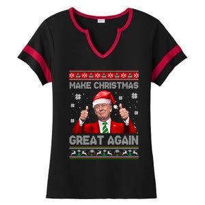 Make Christmas Great Again Xmas Funny Trump Santa Hat Pajamas Ugly Ladies Halftime Notch Neck Tee