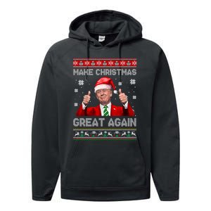 Make Christmas Great Again Xmas Funny Trump Santa Hat Pajamas Ugly Performance Fleece Hoodie