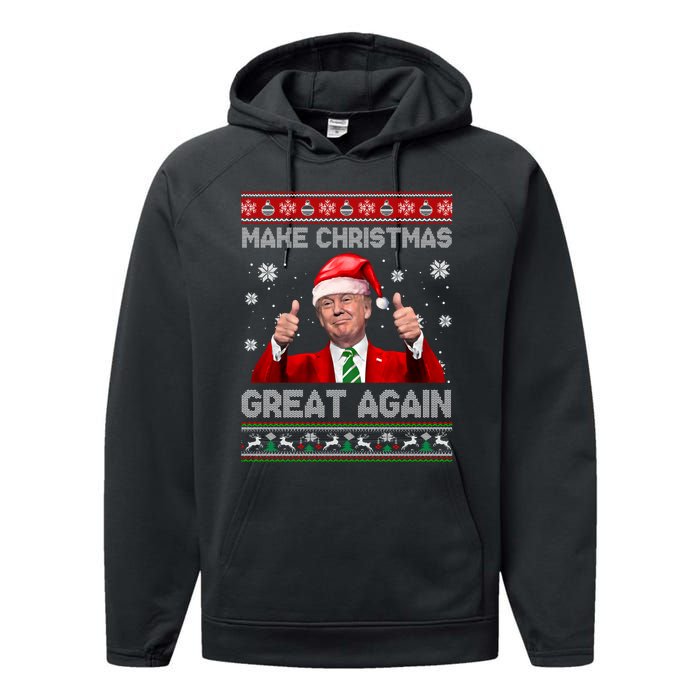 Make Christmas Great Again Xmas Funny Trump Santa Hat Pajamas Ugly Performance Fleece Hoodie