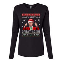 Make Christmas Great Again Xmas Funny Trump Santa Hat Pajamas Ugly Womens Cotton Relaxed Long Sleeve T-Shirt