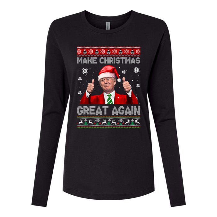 Make Christmas Great Again Xmas Funny Trump Santa Hat Pajamas Ugly Womens Cotton Relaxed Long Sleeve T-Shirt