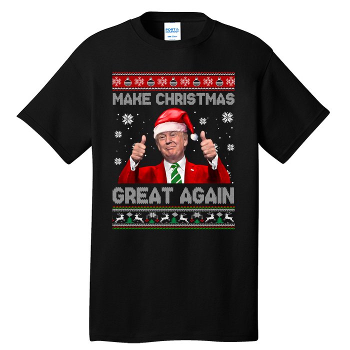 Make Christmas Great Again Xmas Funny Trump Santa Hat Pajamas Ugly Tall T-Shirt