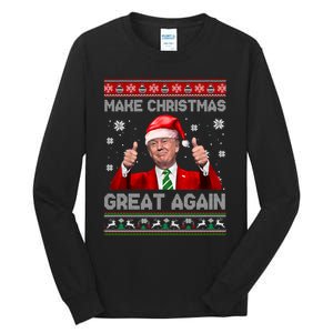 Make Christmas Great Again Xmas Funny Trump Santa Hat Pajamas Ugly Tall Long Sleeve T-Shirt