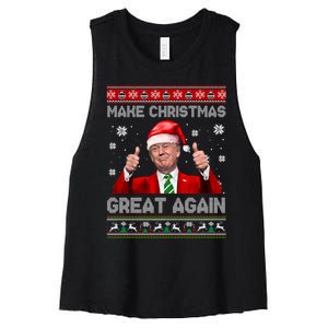 Make Christmas Great Again Xmas Funny Trump Santa Hat Pajamas Ugly Women's Racerback Cropped Tank