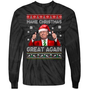 Make Christmas Great Again Xmas Funny Trump Santa Hat Pajamas Ugly Tie-Dye Long Sleeve Shirt