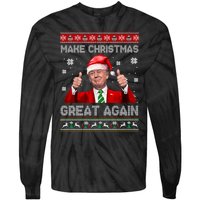 Make Christmas Great Again Xmas Funny Trump Santa Hat Pajamas Ugly Tie-Dye Long Sleeve Shirt