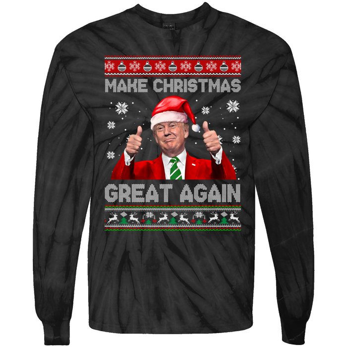 Make Christmas Great Again Xmas Funny Trump Santa Hat Pajamas Ugly Tie-Dye Long Sleeve Shirt