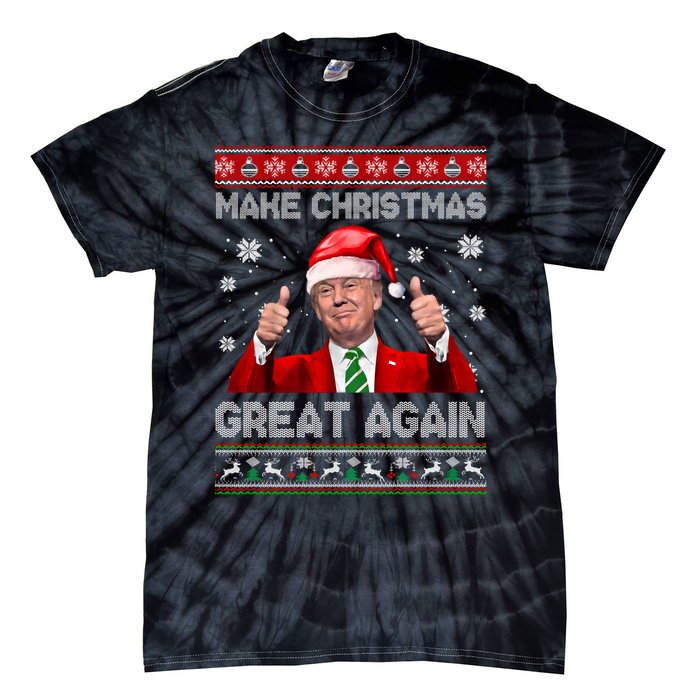 Make Christmas Great Again Xmas Funny Trump Santa Hat Pajamas Ugly Tie-Dye T-Shirt