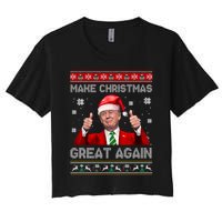 Make Christmas Great Again Xmas Funny Trump Santa Hat Pajamas Ugly Women's Crop Top Tee