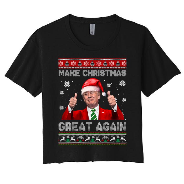 Make Christmas Great Again Xmas Funny Trump Santa Hat Pajamas Ugly Women's Crop Top Tee