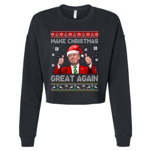 Make Christmas Great Again Xmas Funny Trump Santa Hat Pajamas Ugly Cropped Pullover Crew