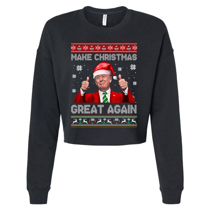 Make Christmas Great Again Xmas Funny Trump Santa Hat Pajamas Ugly Cropped Pullover Crew