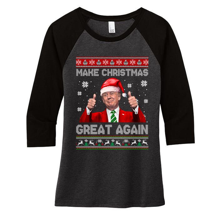 Make Christmas Great Again Xmas Funny Trump Santa Hat Pajamas Ugly Women's Tri-Blend 3/4-Sleeve Raglan Shirt