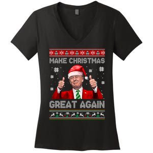 Make Christmas Great Again Xmas Funny Trump Santa Hat Pajamas Ugly Women's V-Neck T-Shirt