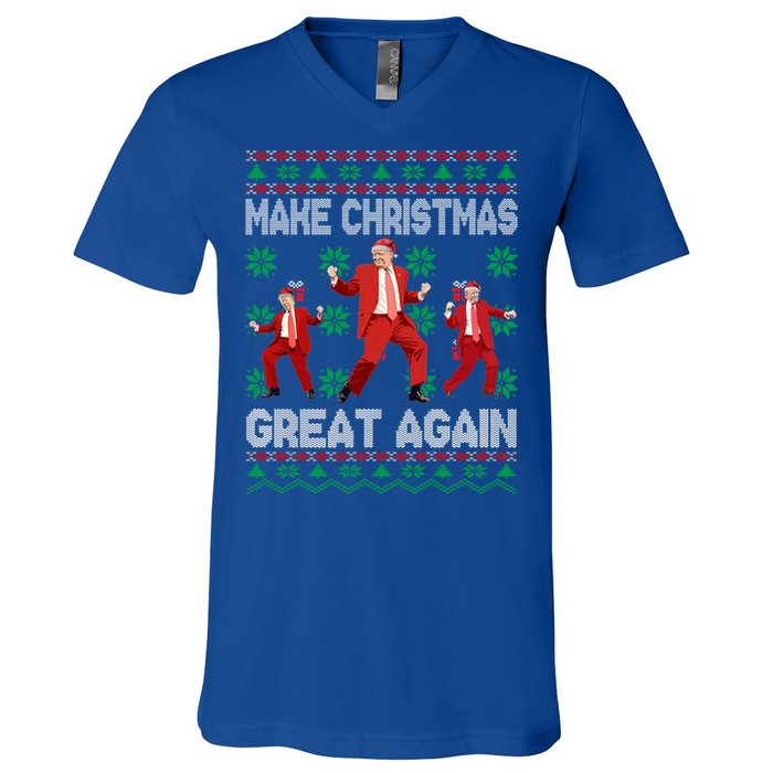 Make Christmas Great Again Santa Trump Dance Ugly Gift V-Neck T-Shirt