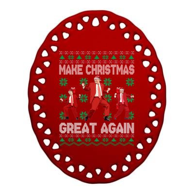 Make Christmas Great Again Santa Trump Dance Ugly Gift Ceramic Oval Ornament