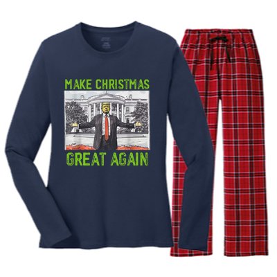 Make Christmas Great Again Trump Women's Long Sleeve Flannel Pajama Set 