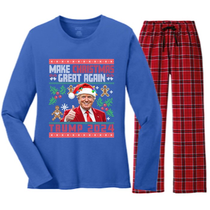 Make Christmas Great Again Santa Trump Ugly Gift Women's Long Sleeve Flannel Pajama Set 