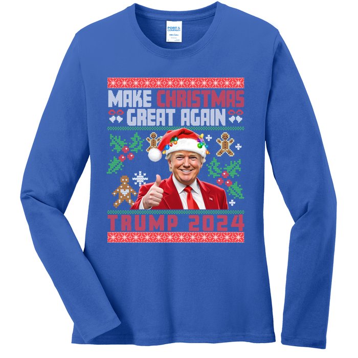 Make Christmas Great Again Santa Trump Ugly Gift Ladies Long Sleeve Shirt