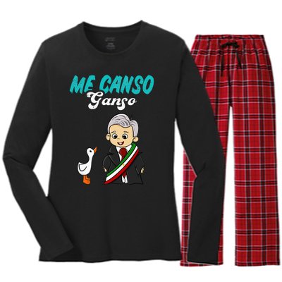 Me Canso Ganso Baby Amlo Cute Lopez Obrador Mexico Women's Long Sleeve Flannel Pajama Set 